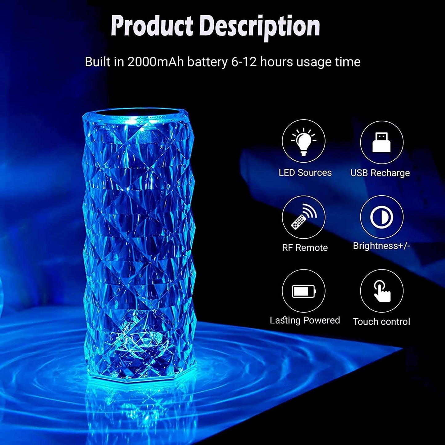 16 Color Changing Rose Crystal Diamond Table Lamp